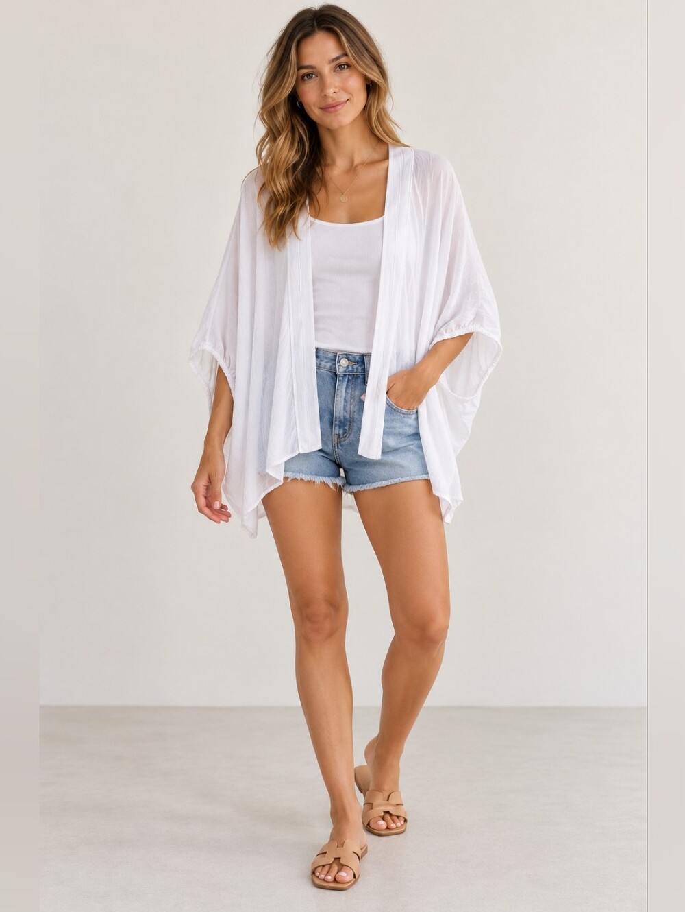 Talula by Aritzia White Draped Kimono Cardigan